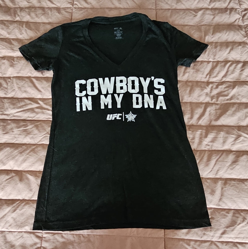 UFC Black V-Neck Tee with White Graphic